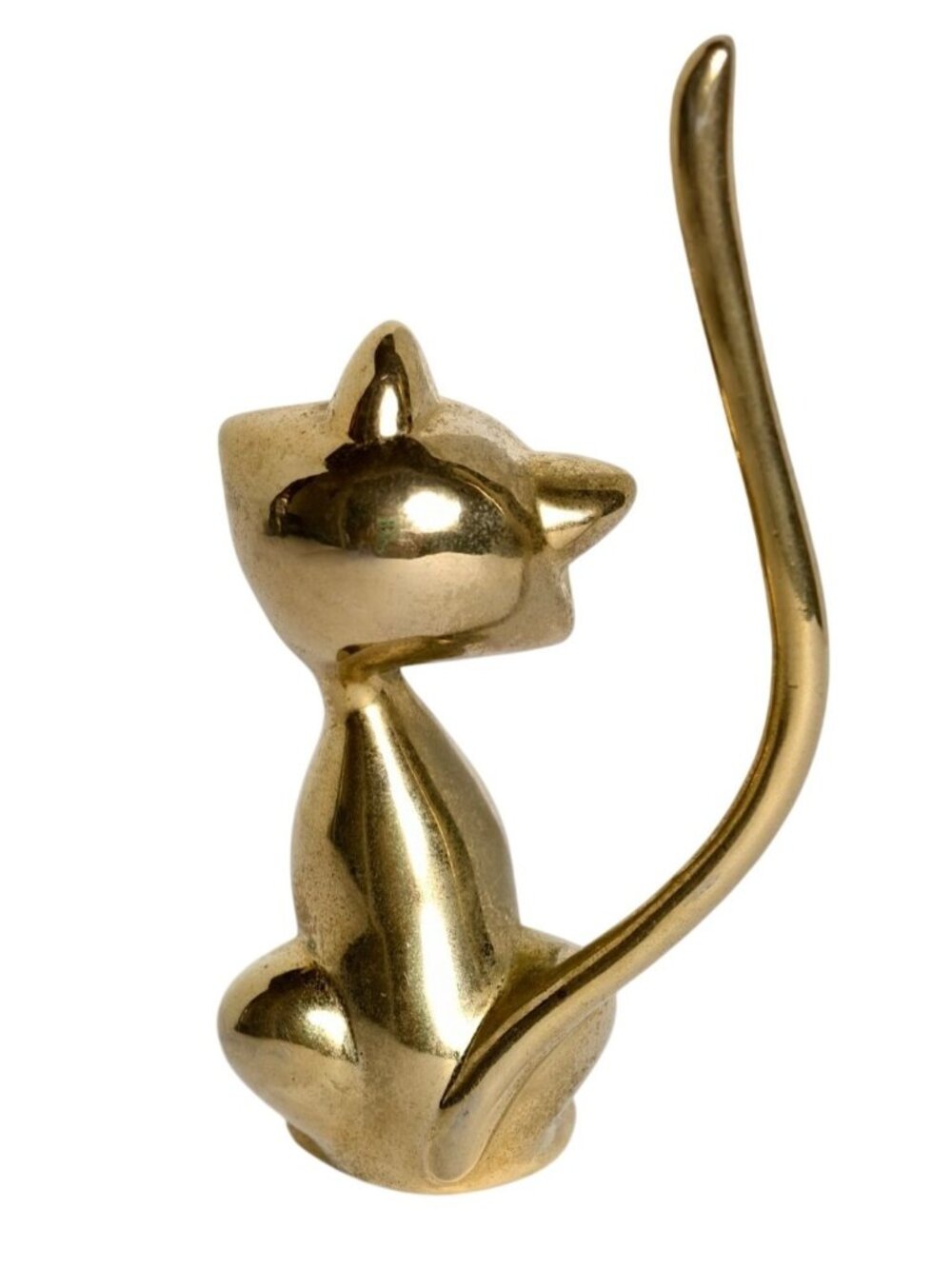 Vtg MCM Brass Cat Ring Holder Rhinestone Eyes Figurine Gold Elegant Aesthetic - Picture 3 of 5